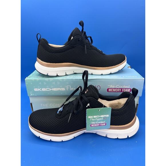 Skechers Women's Flex Appeal 4.0 Brilliant View Sneaker Blk Rose Gold Trim Sz6.5 - Picture 2 of 7